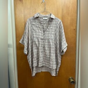 Millibon Casual Plaid Button-Up boxey Shirt - Tan and Cream